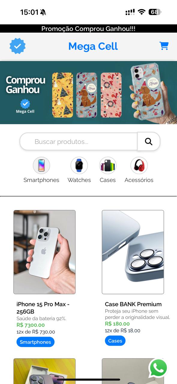 Exemplo de catálogo de loja de celulares